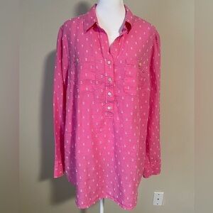 Talbots Linen Blouse Women's L Pink Pullover Shirt